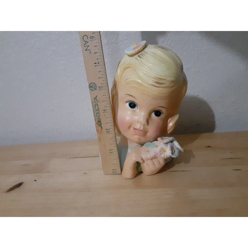 VTG Rare Enesco 1950's Delsey Tissue Girls Headvase 6